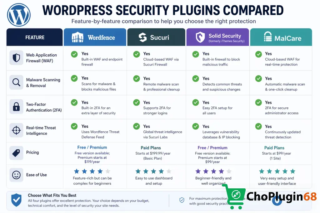 Lựa chọn plugin bảo mật phù hợp cần dựa trên các tiêu chí cụ thể và nhu cầu của website